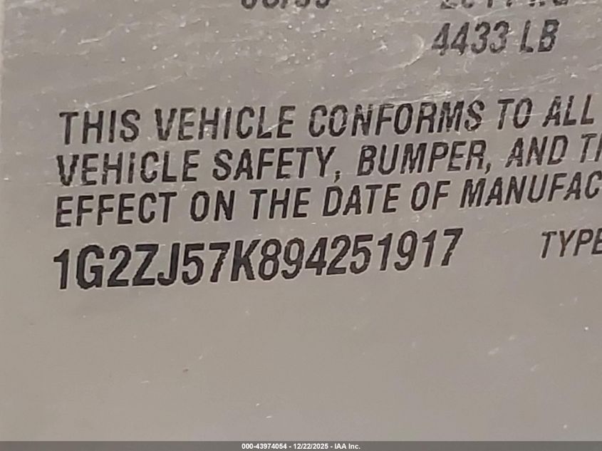 2009 Pontiac G6 New Se VIN: 1G2ZJ57K894251917 Lot: 43974054
