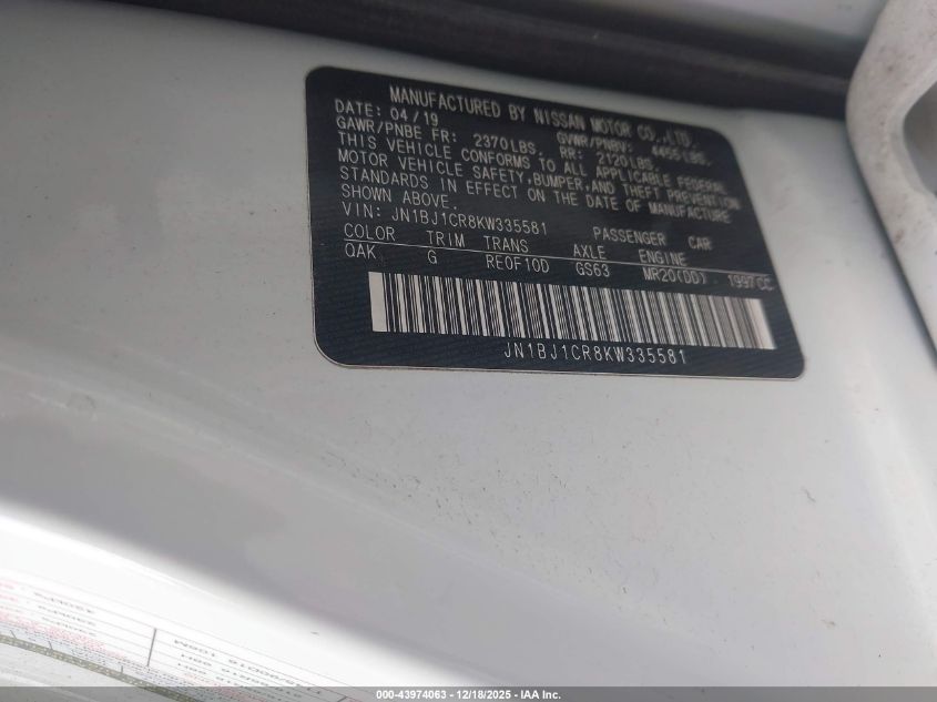 2019 Nissan Rogue Sport S VIN: JN1BJ1CR8KW335581 Lot: 43974063