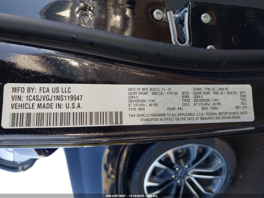 2022 Jeep Grand Wagoneer Series Iii 4X4 VIN: 1C4SJVGJ1NS119947 Lot: 43974067