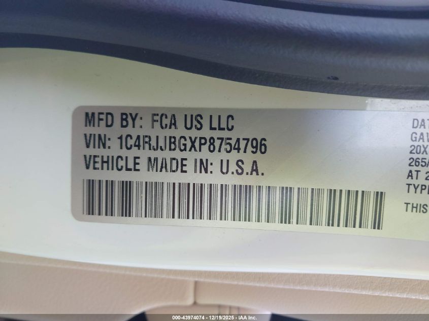 2023 Jeep Grand Cherokee L Limited 4X2 VIN: 1C4RJJBGXP8754796 Lot: 43974074