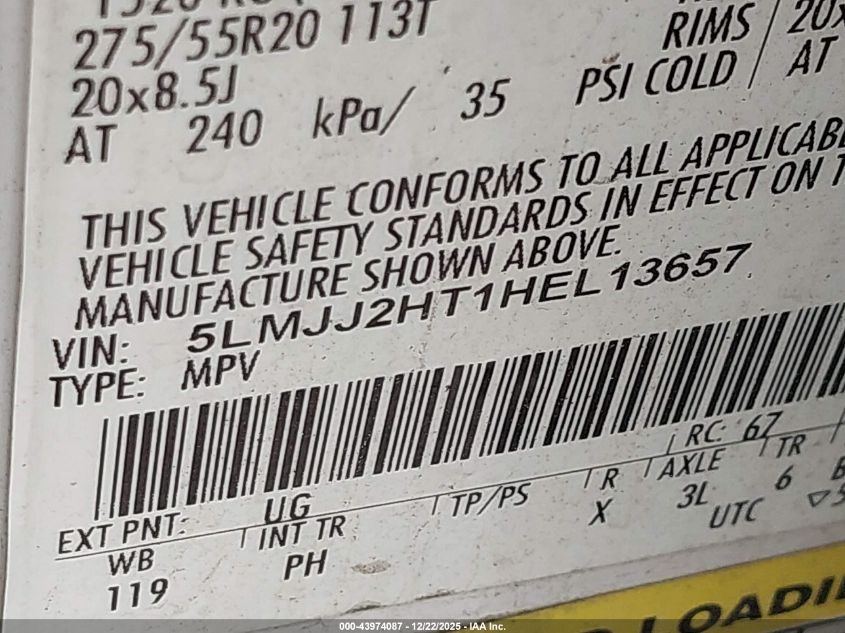 2017 Lincoln Navigator Select VIN: 5LMJJ2HT1HEL13657 Lot: 43974087