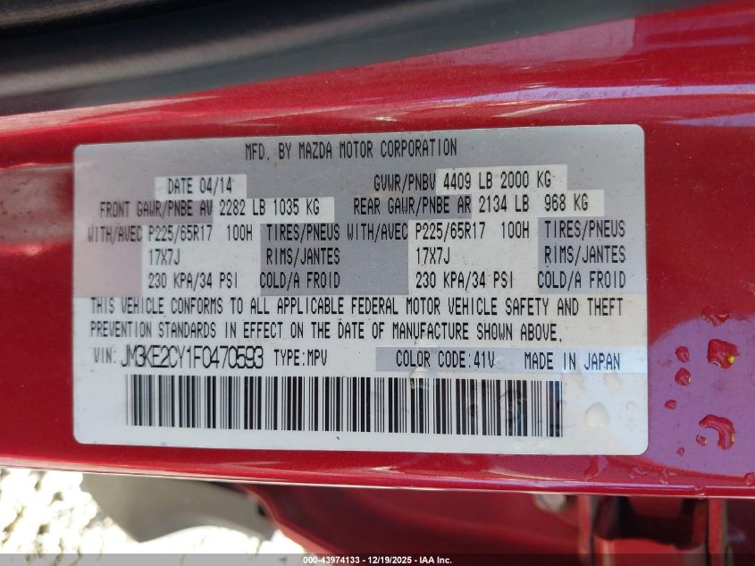 2015 Mazda Cx-5 Touring VIN: JM3KE2CY1F0470593 Lot: 43974133