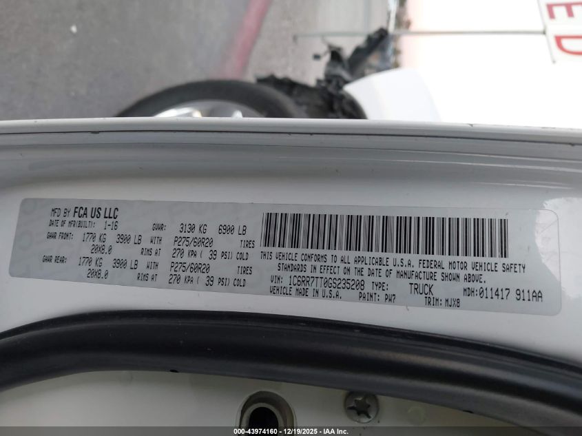 2016 Ram 1500 Lone Star VIN: 1C6RR7TT0GS235208 Lot: 43974160