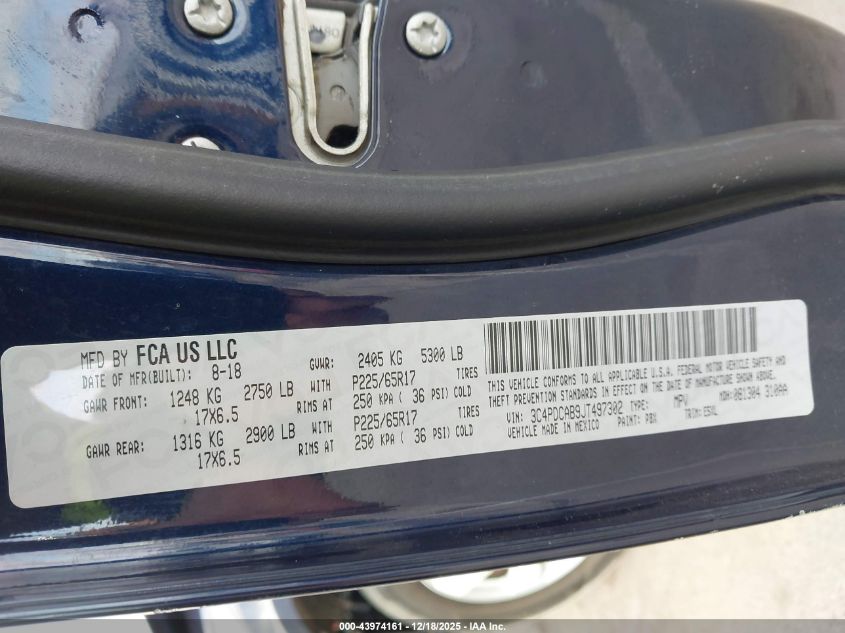 2018 Dodge Journey Se VIN: 3C4PDCAB9JT497302 Lot: 43974161