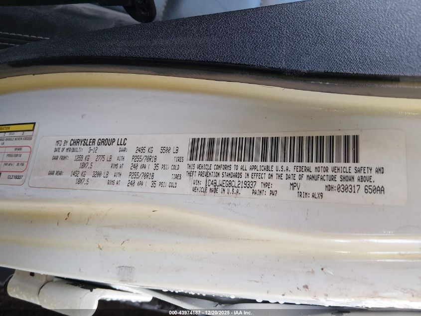 2012 Jeep Wrangler Unlimited Sahara VIN: 1C4BJWEG8CL219337 Lot: 43974187