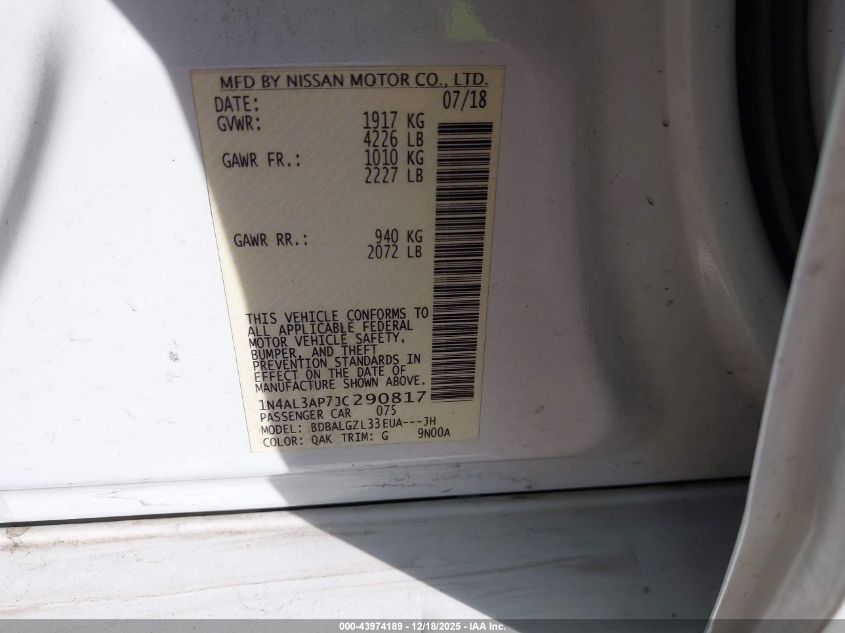 2018 Nissan Altima 2.5 S VIN: 1N4AL3AP7JC290817 Lot: 43974189