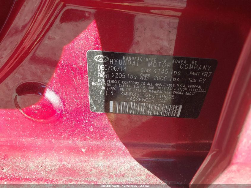2015 Hyundai Elantra Gt VIN: KMHD35LHXFU249698 Lot: 43974230