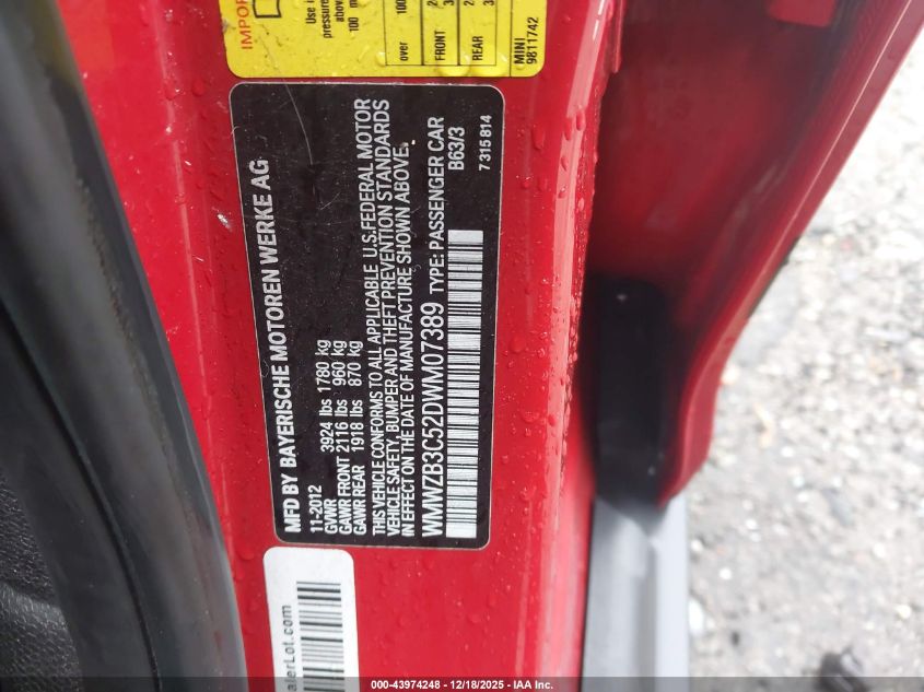 2013 Mini Countryman Cooper VIN: WMWZB3C52DWM07389 Lot: 43974248