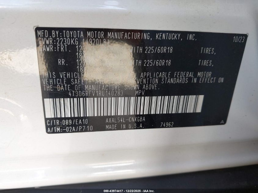 2024 Toyota Rav4 Hybrid Limited VIN: 4T3D6RFV1RU140283 Lot: 43974417