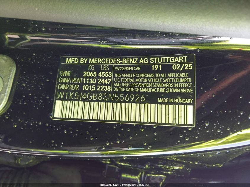 2025 Mercedes-Benz Cla 250 Coupe VIN: W1K5J4GB8SN556926 Lot: 43974426