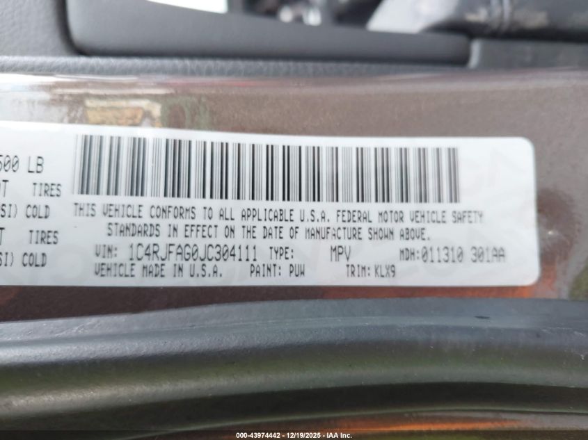 2018 Jeep Grand Cherokee Laredo E 4X4 VIN: 1C4RJFAG0JC304111 Lot: 43974442