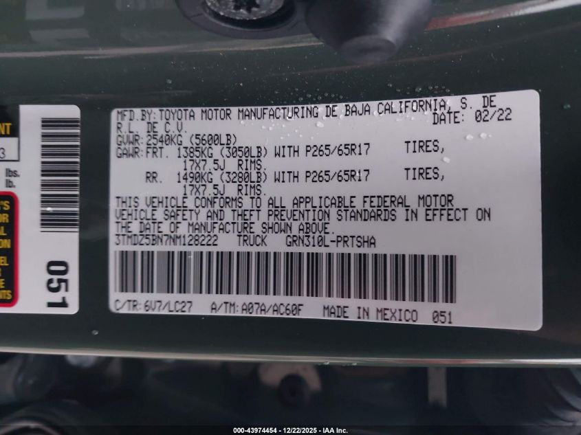 2022 Toyota Tacoma Trd Sport VIN: 3TMDZ5BN7NM128222 Lot: 43974454