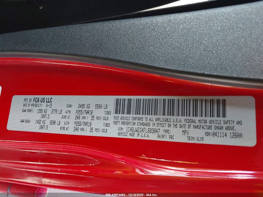 2015 Jeep Wrangler Unlimited Altitude VIN: 1C4BJWEGXFL683847 Lot: 43974463