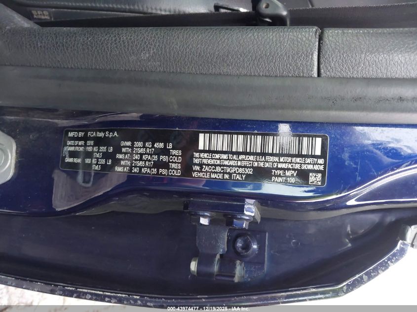 2016 Jeep Renegade Trailhawk VIN: ZACCJBCT9GPD85302 Lot: 43974477