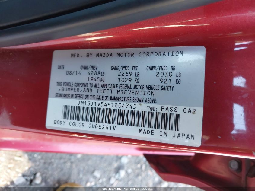 2015 Mazda Mazda6 I Touring VIN: JM1GJ1V54F1204745 Lot: 43974497