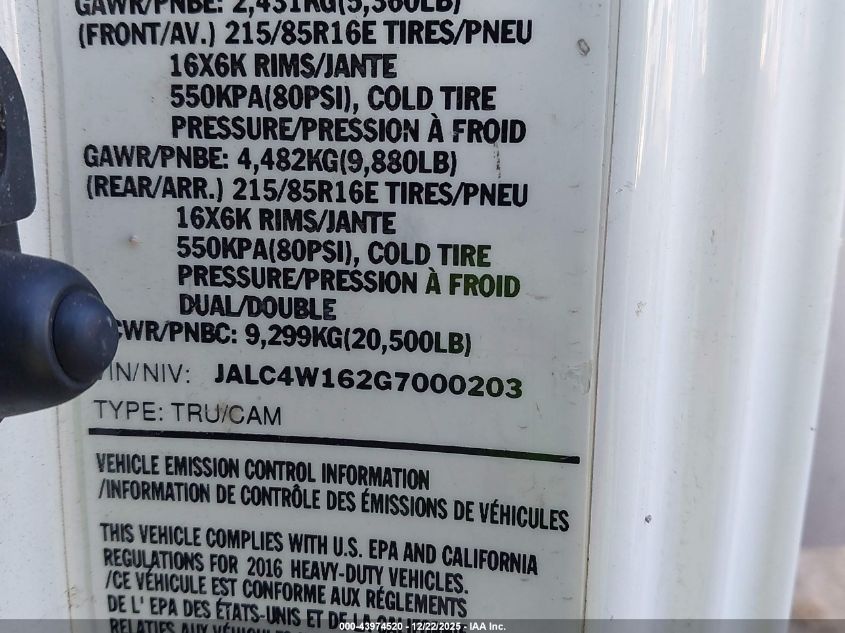 2016 Isuzu Npr Dsl Reg At VIN: JALC4W162G7000203 Lot: 43974520