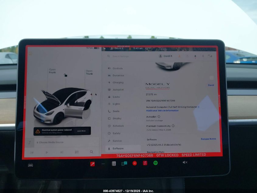 2022 Tesla Model Y Performance Dual Motor All-Wheel Drive VIN: 7SAYGDEF6NF407366 Lot: 43974527