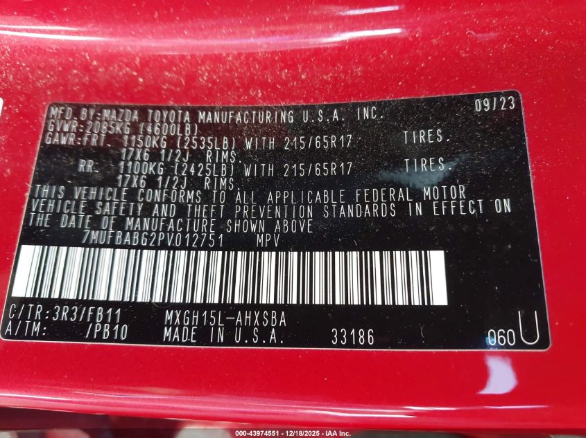 2023 Toyota Corolla Cross Hybrid Se VIN: 7MUFBABG2PV012751 Lot: 43974551