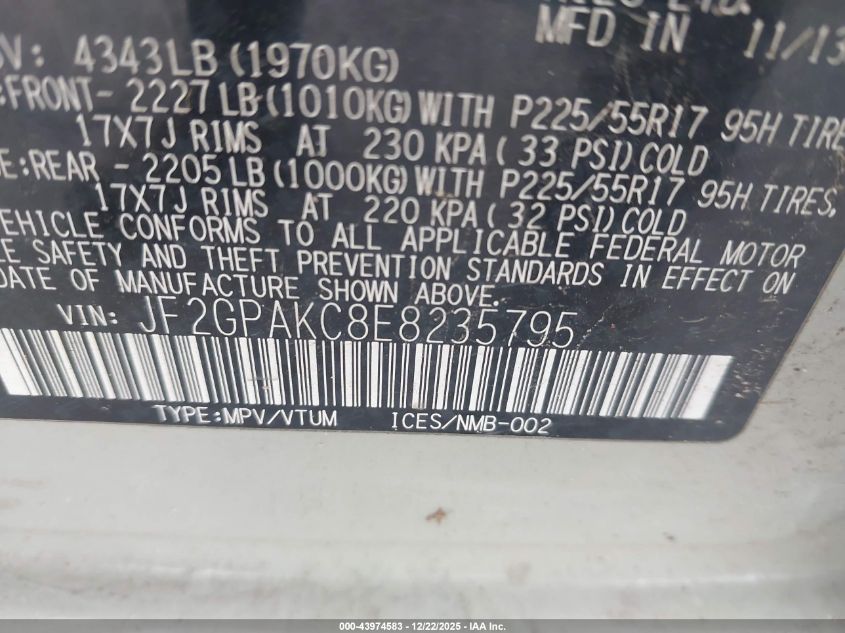 2014 Subaru Xv Crosstrek 2.0I Limited VIN: JF2GPAKC8E8235795 Lot: 43974583