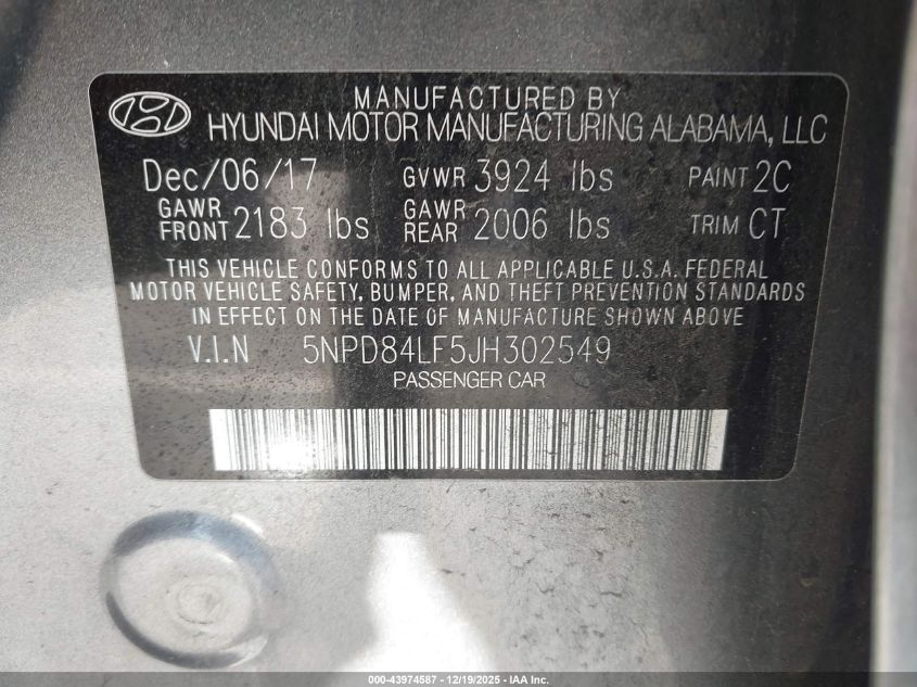 2018 Hyundai Elantra Value Edition VIN: 5NPD84LF5JH302549 Lot: 43974587