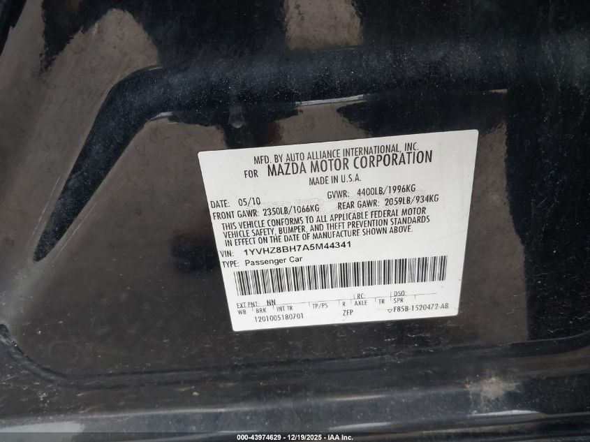 2010 Mazda Mazda6 I Sport VIN: 1YVHZ8BH7A5M44341 Lot: 43974629