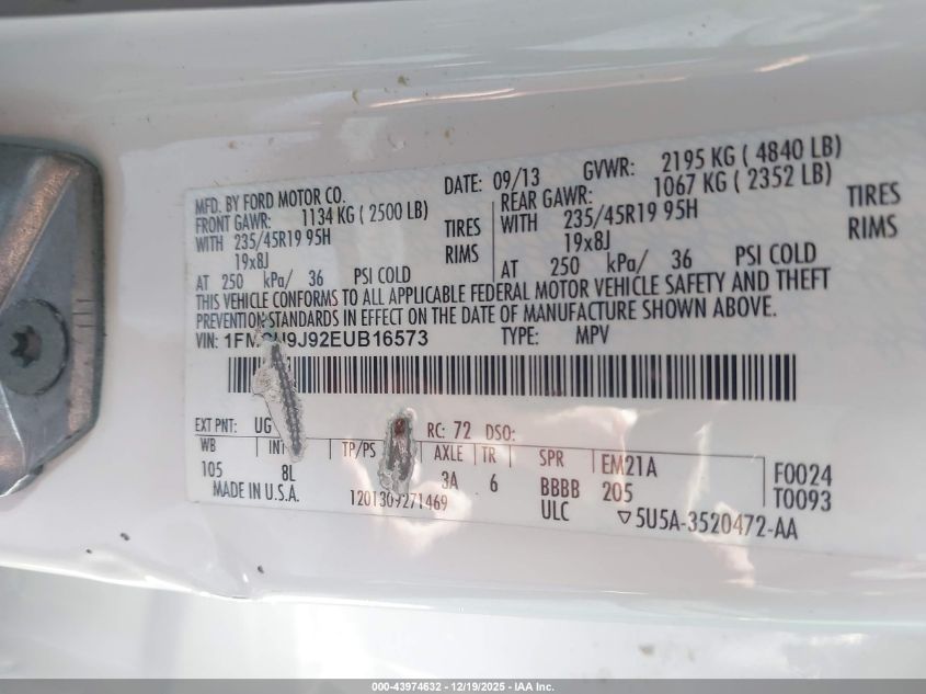 2014 Ford Escape Titanium VIN: 1FMCU9J92EUB16573 Lot: 43974632