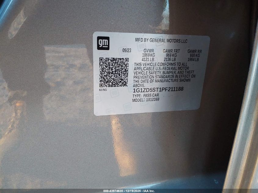 2023 Chevrolet Malibu Fwd 1Lt VIN: 1G1ZD5ST1PF211188 Lot: 43974635