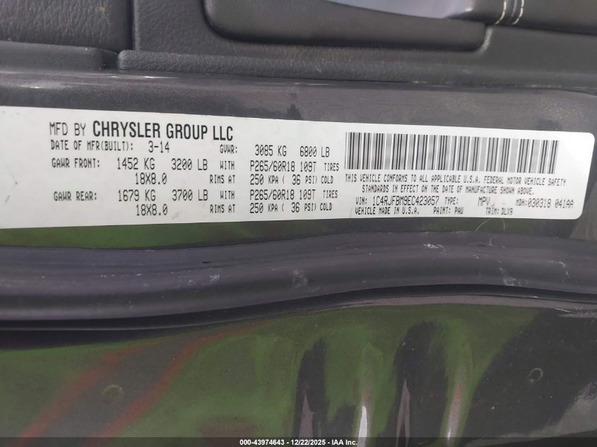 2014 Jeep Grand Cherokee Limited VIN: 1C4RJFBM9EC423057 Lot: 43974643