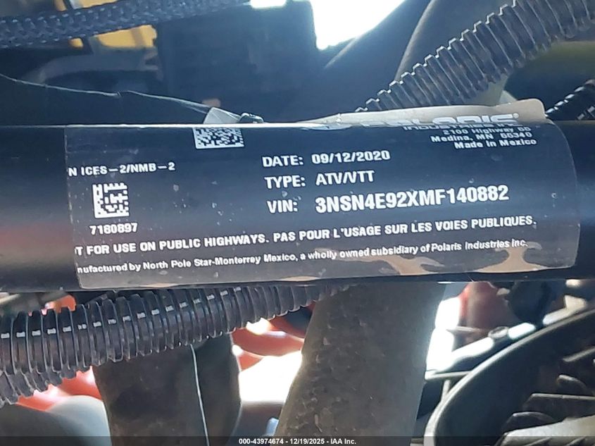 2021 Polaris Rzr Xp 4 Turbo VIN: 3NSN4E92XMF140882 Lot: 43974674