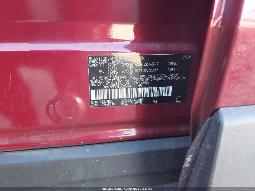 2020 Toyota Rav4 Hybrid Le VIN: JTML6RFVXLD006761 Lot: 43974684