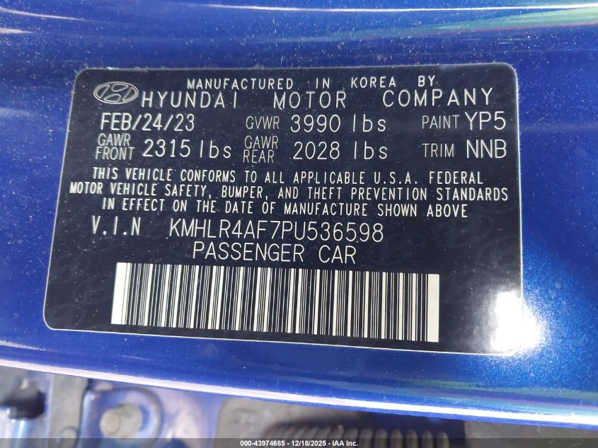 2023 Hyundai Elantra N Line VIN: KMHLR4AF7PU536598 Lot: 43974685