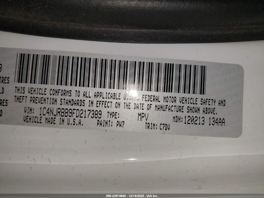 2015 Jeep Patriot Sport VIN: 1C4NJRBB9FD217389 Lot: 43974688