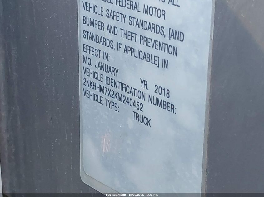 2019 Kenworth T3 Series VIN: 2NKHHM7X2KM240452 Lot: 43974690