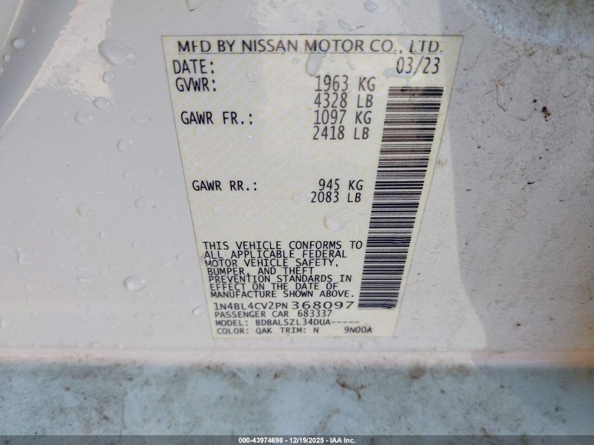 2023 Nissan Altima Sr Fwd VIN: 1N4BL4CV2PN368097 Lot: 43974698