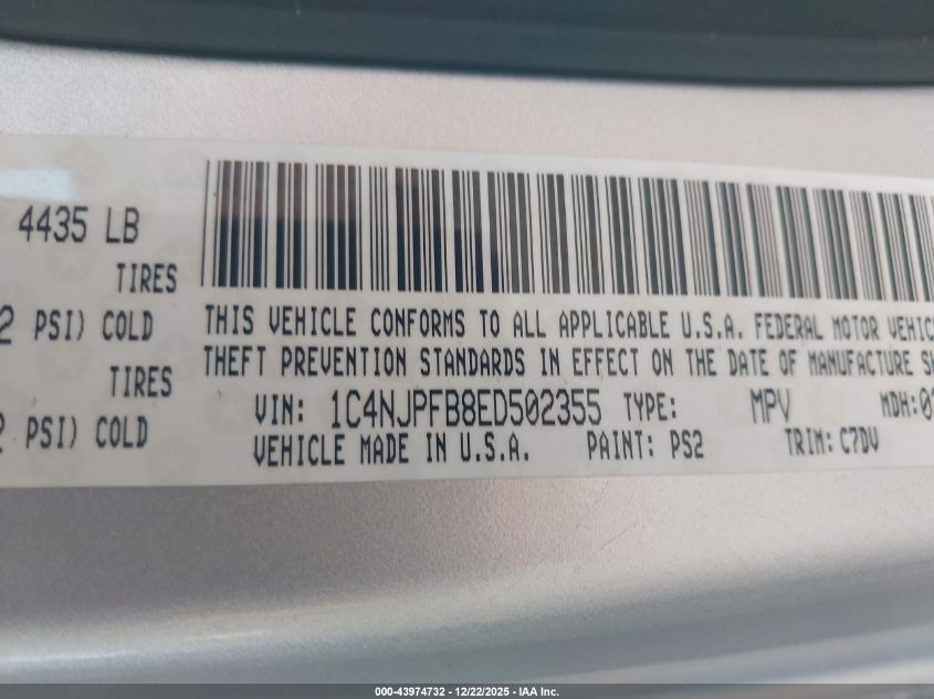 2014 Jeep Patriot Latitude VIN: 1C4NJPFB8ED502355 Lot: 43974732