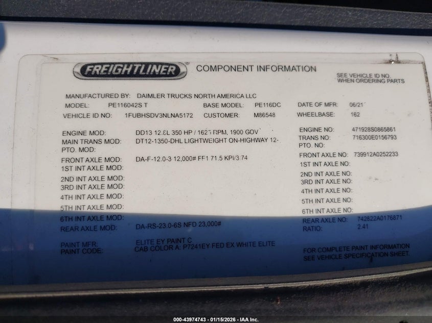 2022 OTHER FREIGHTLINER NEW CASCADIA 116 TRUCK N/A