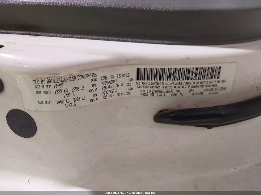 2006 Jeep Grand Cherokee Laredo VIN: 1J4GS48K66C186845 Lot: 43974762