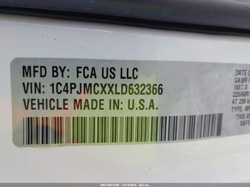 2020 Jeep Cherokee North Edition 4X4 VIN: 1C4PJMCXXLD632366 Lot: 43974766