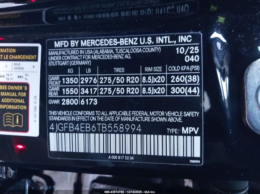 2026 Mercedes-Benz Gle 350 VIN: 4JGFB4EB6TB558994 Lot: 43974768