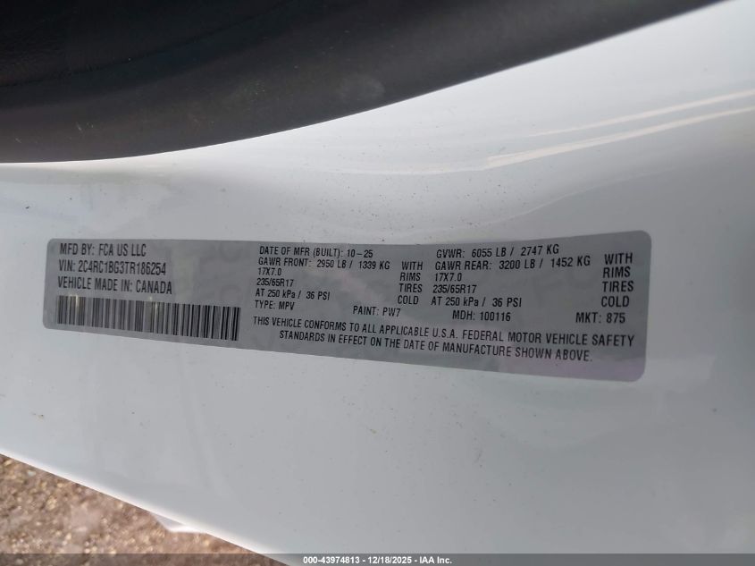 2026 Chrysler Pacifica Select VIN: 2C4RC1BG3TR186254 Lot: 43974813