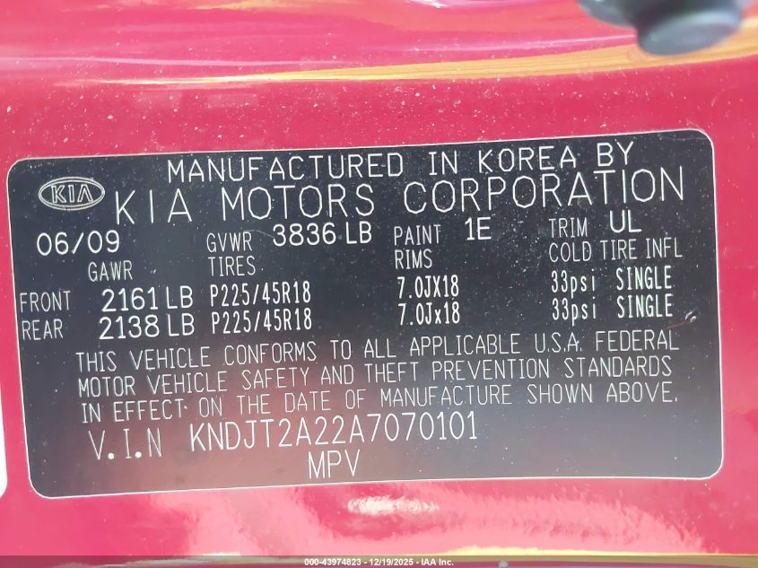 2010 Kia Soul Sport VIN: KNDJT2A22A7070101 Lot: 43974823