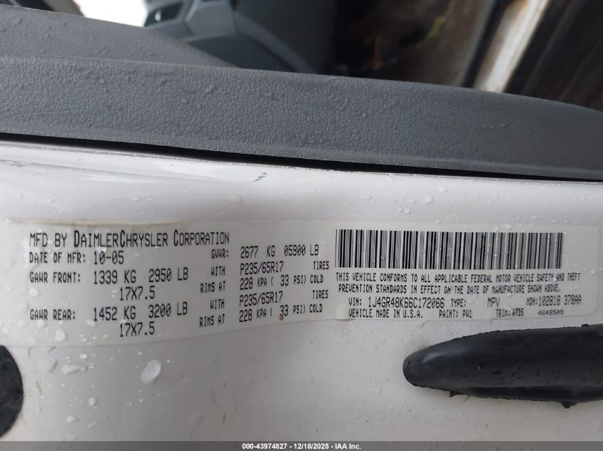 2006 Jeep Grand Cherokee Laredo VIN: 1J4GR48K66C172066 Lot: 43974827