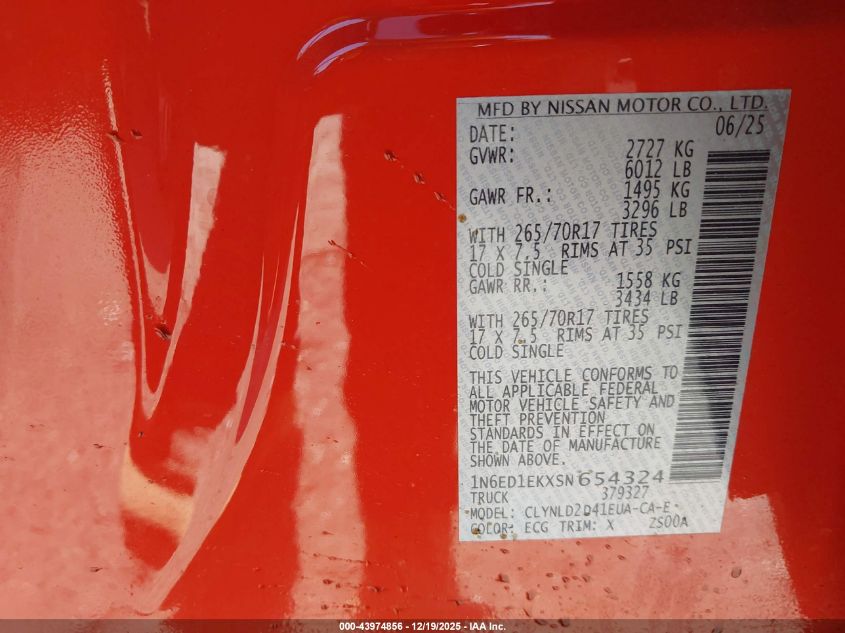 2025 Nissan Frontier Pro-4X 4X4 VIN: 1N6ED1EKXSN654324 Lot: 43974856