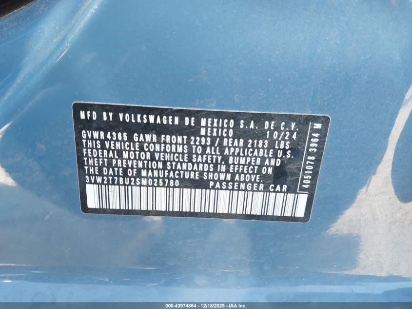 2025 Volkswagen Jetta Gli 2.0T Autobahn VIN: 3VW2T7BU2SM025780 Lot: 43974864