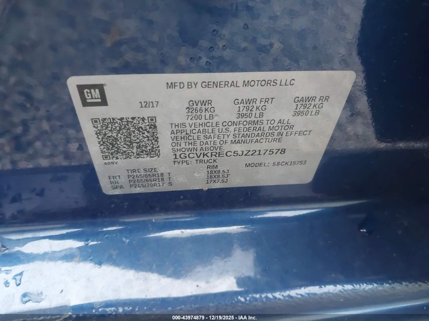 2018 Chevrolet Silverado 1500 2Lt VIN: 1GCVKREC5JZ217578 Lot: 43974879