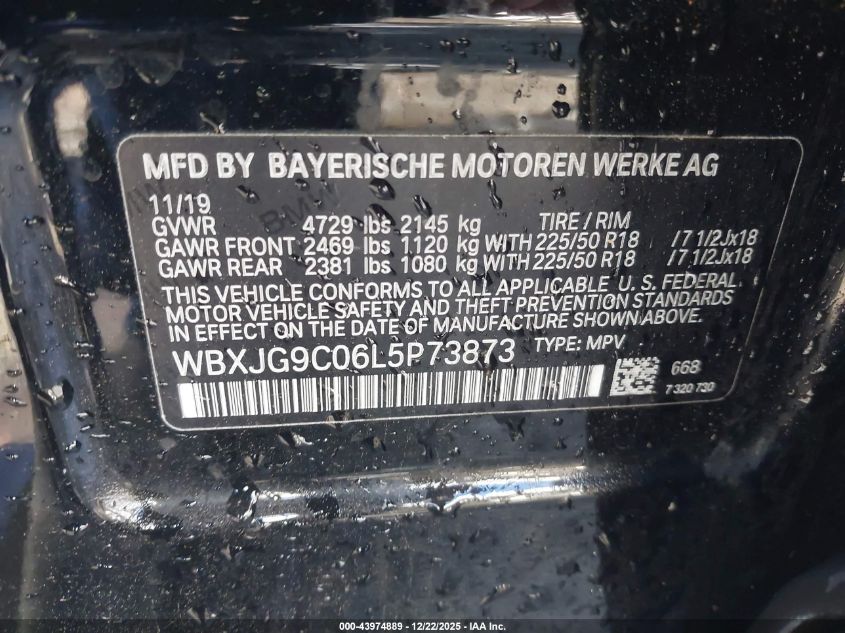 2020 BMW X1 xDrive28I VIN: WBXJG9C06L5P73873 Lot: 43974889