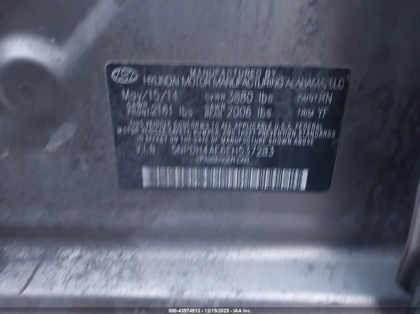 2014 Hyundai Elantra Se VIN: 5NPDH4AE6EH537283 Lot: 43974913