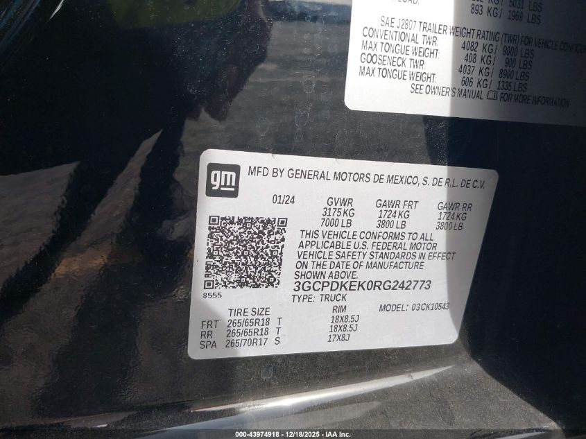 2024 Chevrolet Silverado 1500 4Wd Short Bed Lt With 2Fl VIN: 3GCPDKEK0RG242773 Lot: 43974918