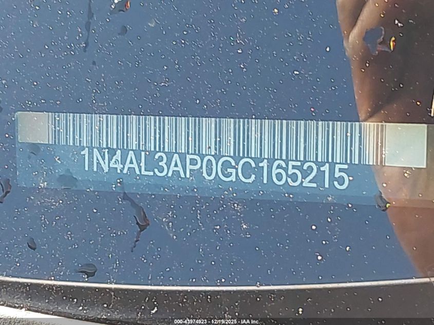 2016 Nissan Altima 2.5/2.5 S/2.5 Sl/2.5 Sr/2.5 Sv VIN: 1N4AL3AP0GC165215 Lot: 43974923