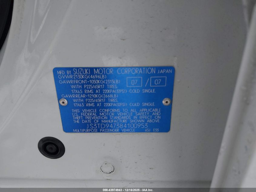 2008 Suzuki Grand Vitara Luxury VIN: JS3TD947384100953 Lot: 43974943
